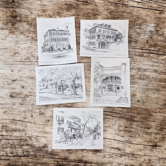 Other - Charming Black and White Home Charleston SC Sketches Note Cards (5) Historical
